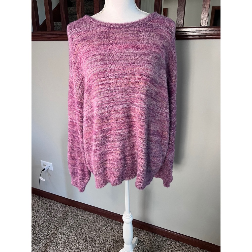 Knox Rose Purple Space Dye Oversized Fuzzy Knit Sweater Large Soft Pullover